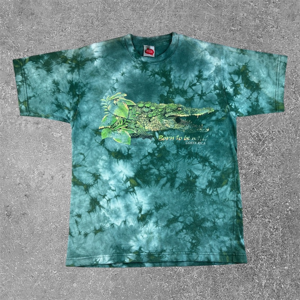 Rana Tropic Crocodile Graphic T-Shirt Mens Small Green Tie Dye Costa Rica Nature